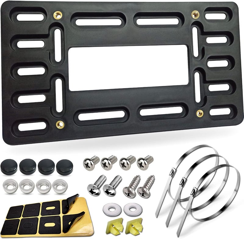 BGGTMO License Plate Bracket Holder- Front License Plate Mounting Kit, Universal Bumper Car Tag Frame Mount Adapter with Stainless Steel Screw Cap, Cable Ties - Image 1